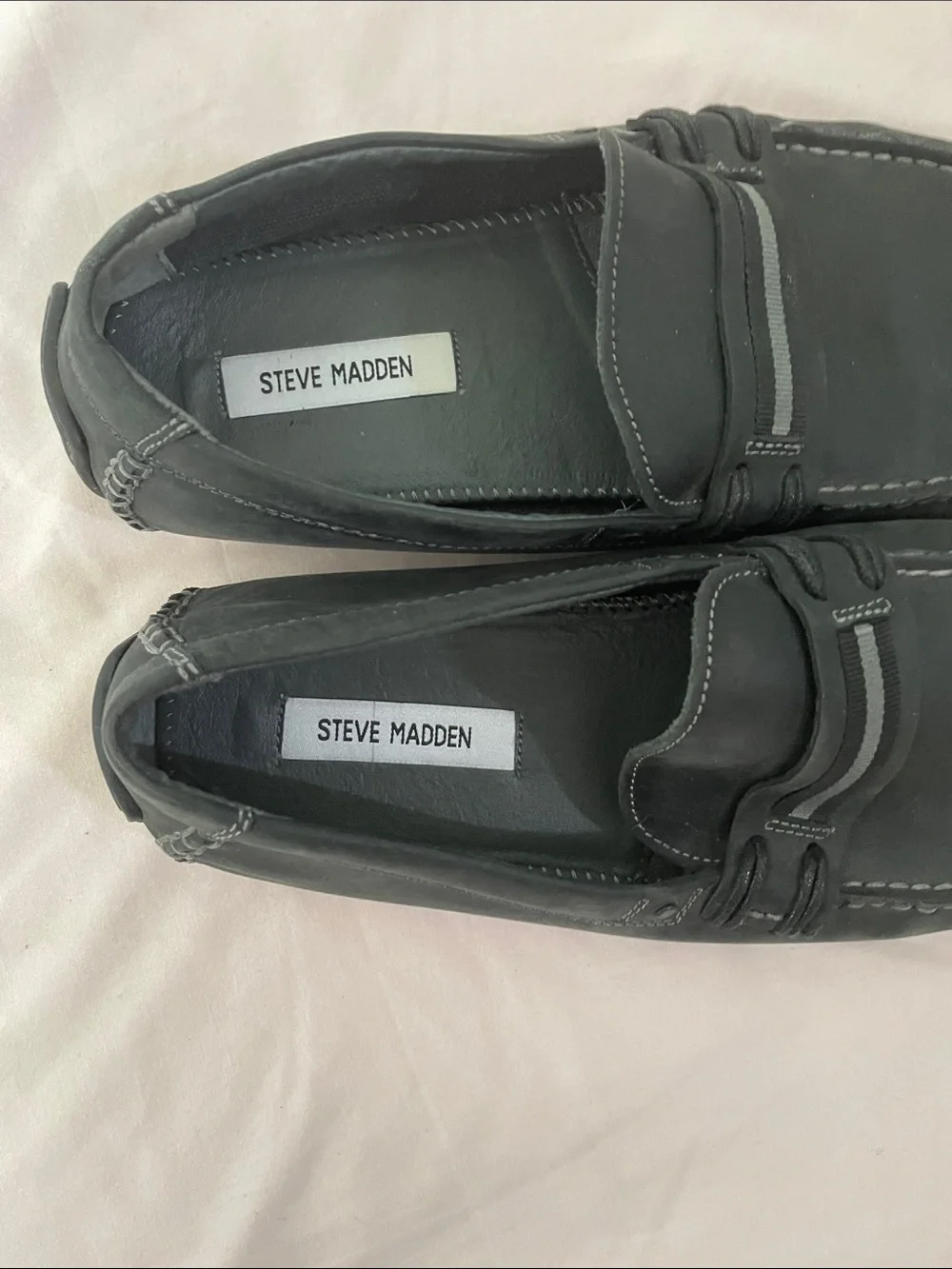 Steve Madden Black Men's Slip-On Loafers with Stitch Detailing Sz12